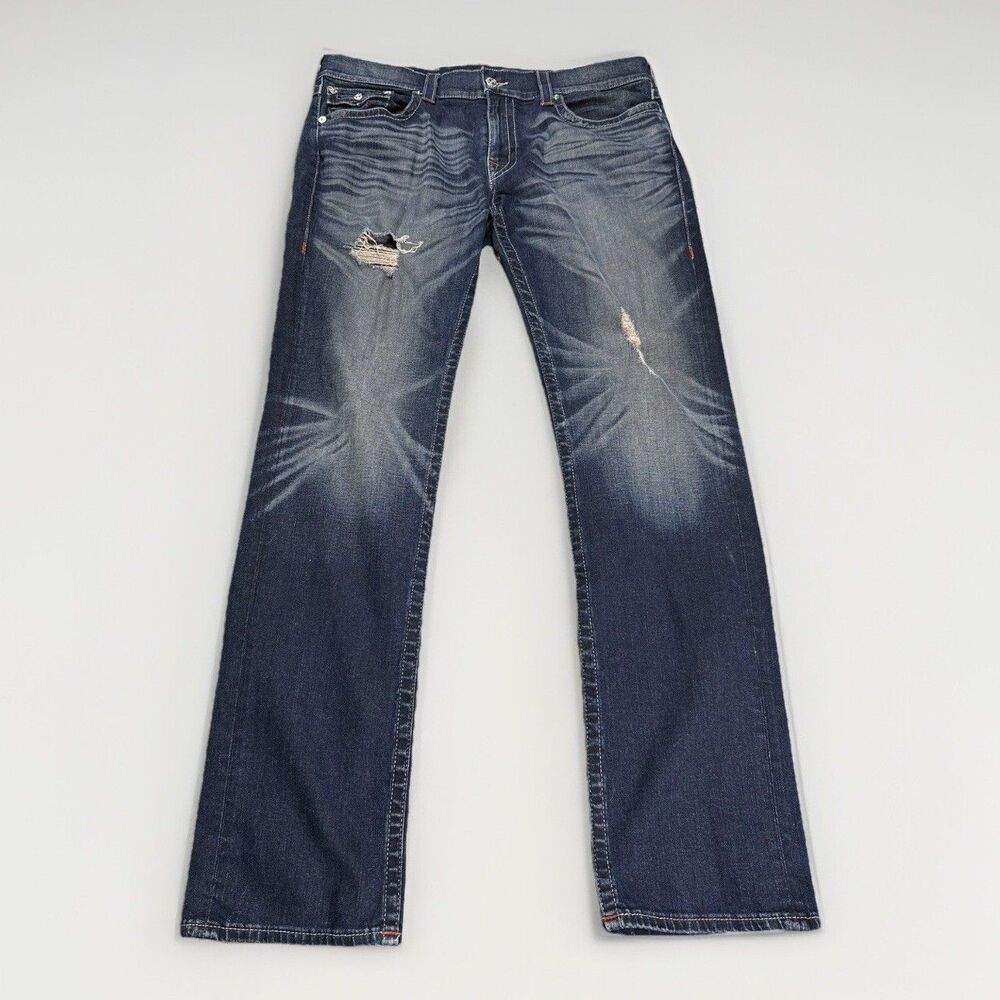 True Religion Men’s Skinny Flap Jeans 38 Natural SN Red Distressed